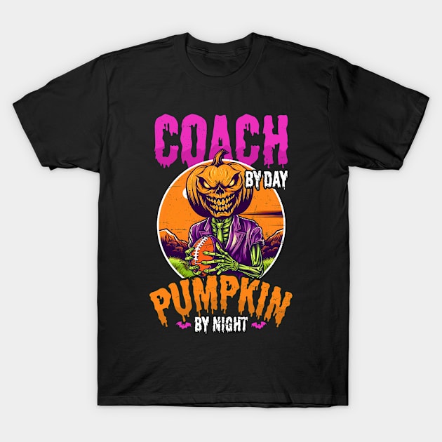 Halloween Coach Shirt | Coach Day Pumpkin Night Football T-Shirt by Gawkclothing